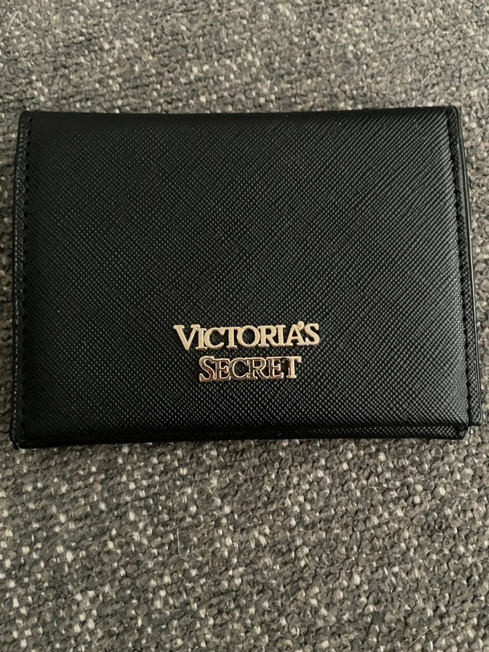 Victoria's Secret Black Saffiano Card Holder with Gold Logo